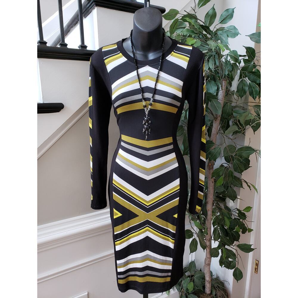 TAGS Womens Bodycon Dress Size Small Multi Casual Long Sleeve Crew Neck Pullover